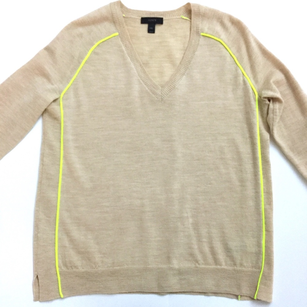 J. Crew Neon-piped V-Neck Merino Wool Knit Sweater - Picture 3 of 9